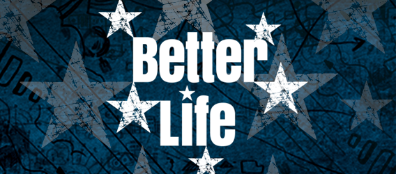 Logo "Better Life Index" mit Sternen auf dunkelblauem Hintergrund