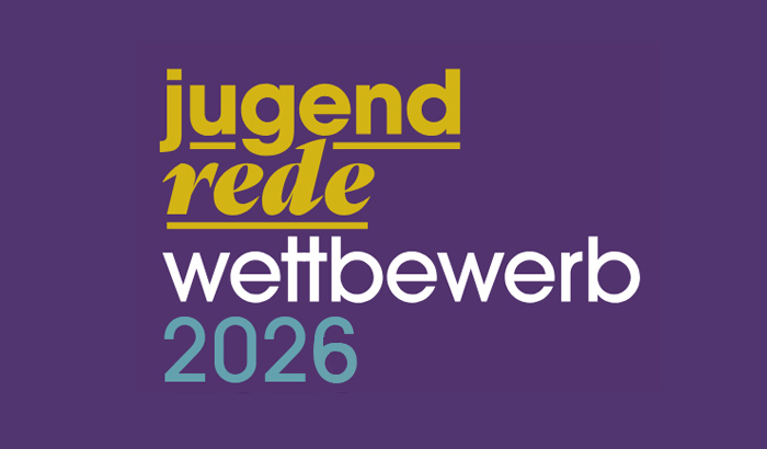 Schriftzug Jugendredewettbewerb 2026 auf lila Hintergrund