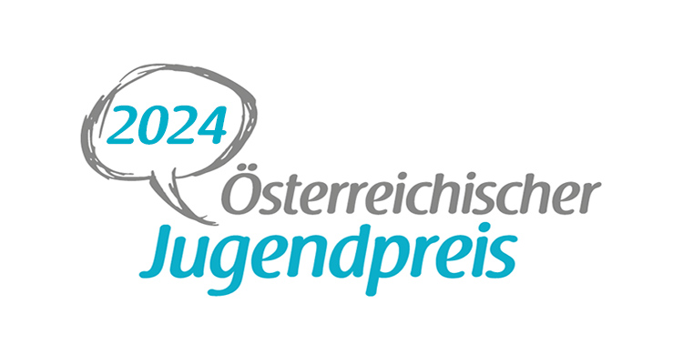 Schriftzug „Österreichischer Jugendpreis“ mit Jahreszahl 2024 in einer Sprechblase