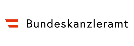 Schriftzug Bundeskanzleramt mit kleiner Österreich-Fahne