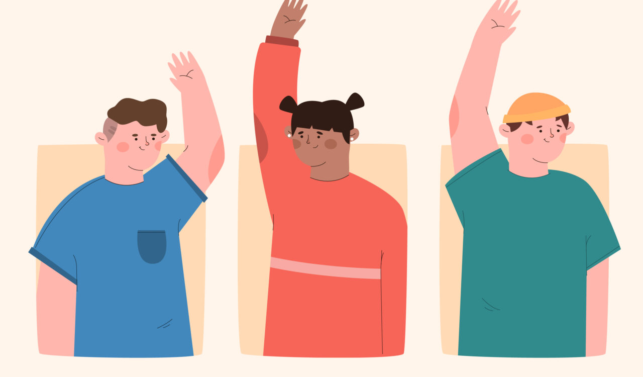 Illustration von 2 Jugendlichen, die ihre Hand heben.
