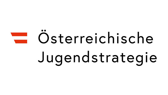 Schriftzug Österreichische Jugendstrategie mit kleiner Österreich-Fahne