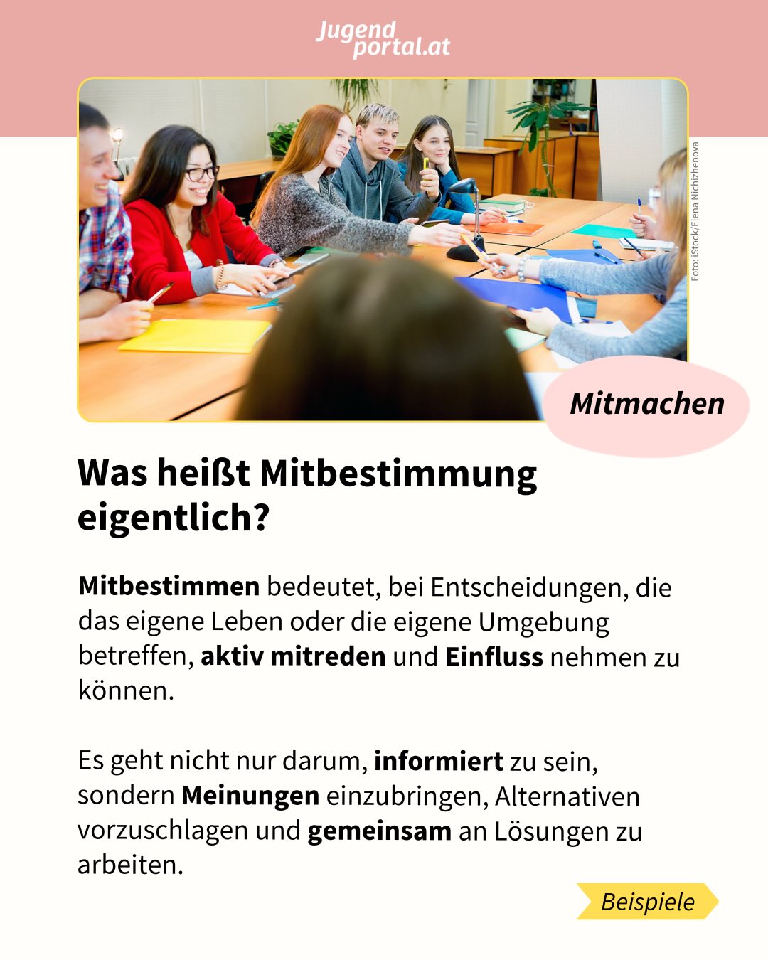 Wenn du bei Entscheidungen, die dich etwas angehen, mitreden und mitbestimmen willst, bist du beim Jugendportal an der richtigen Stelle. In der Themensammlung MITBESTIMMEN erfährst du mehr über unterschiedliche Beteiligungsmöglichkeiten für junge Menschen!

Link in Bio 🔗